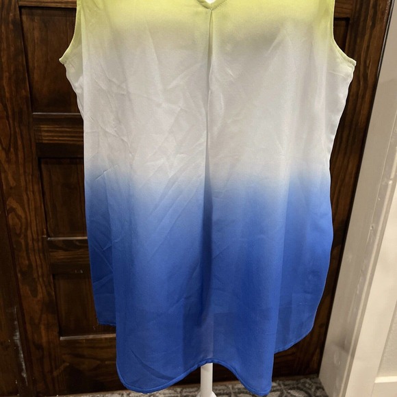 Liz Claiborne Shirt Women Small Lime Green Blue Colorblock V Neck Sheer Camisole - Picture 4 of 16